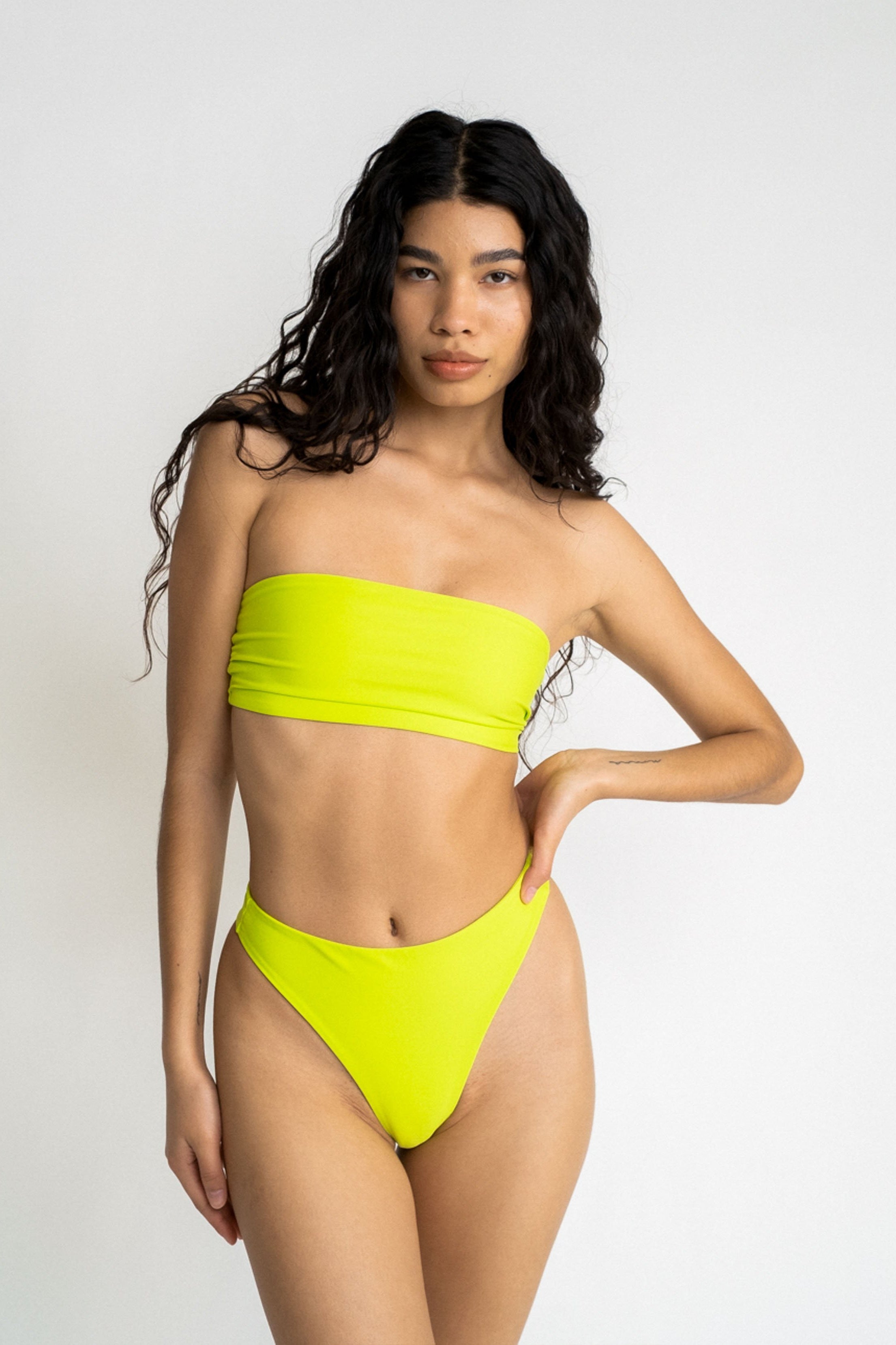 Neon yellow bandeau bikini deals